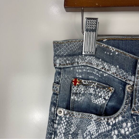 NEW Hudson Nico Mid Rise Super Skinny Jeans Blue Snake Print Women's Size 27 - Picture 2 of 9